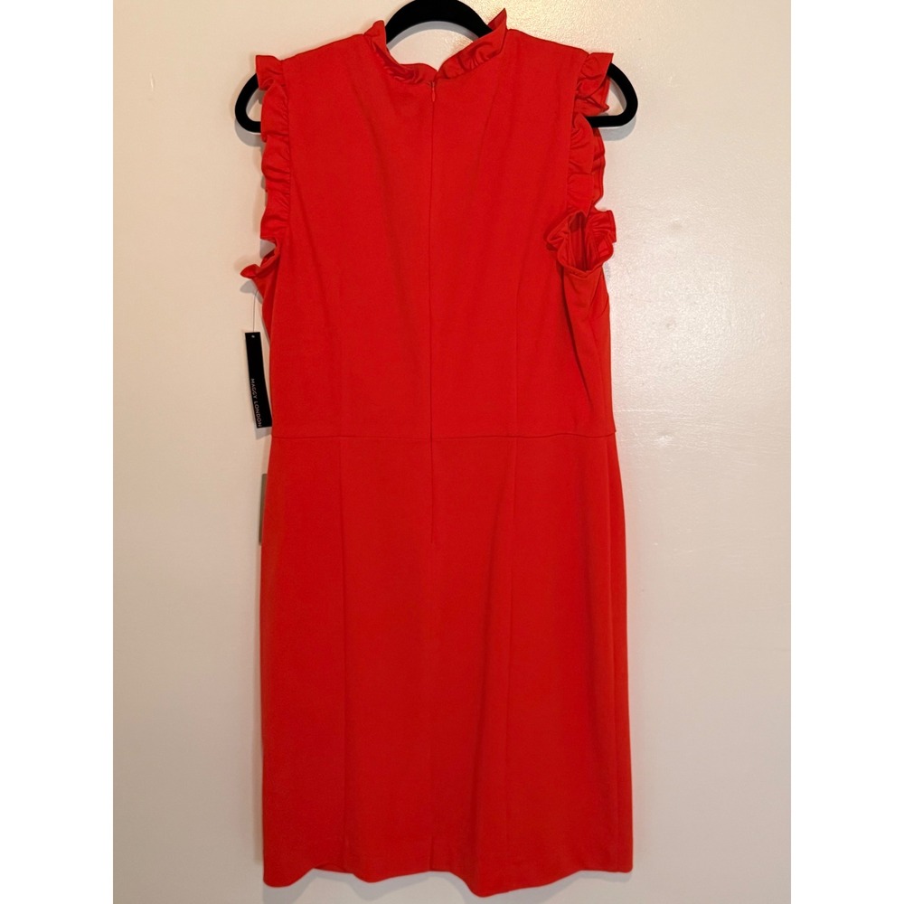Maggy London Ruffle Neck Sleeveless  Sheath Dress Womens 16 Orange NWT - Picture 3 of 10